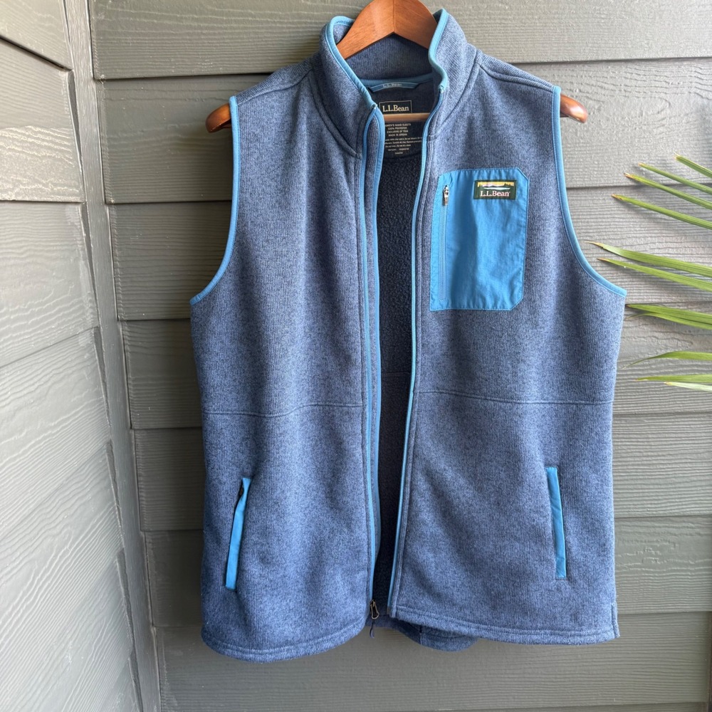 L.L.Bean Sweater Fleece Vest Blue Full Zip Outdoor Women's 1X Plus Pockets - Picture 3 of 10
